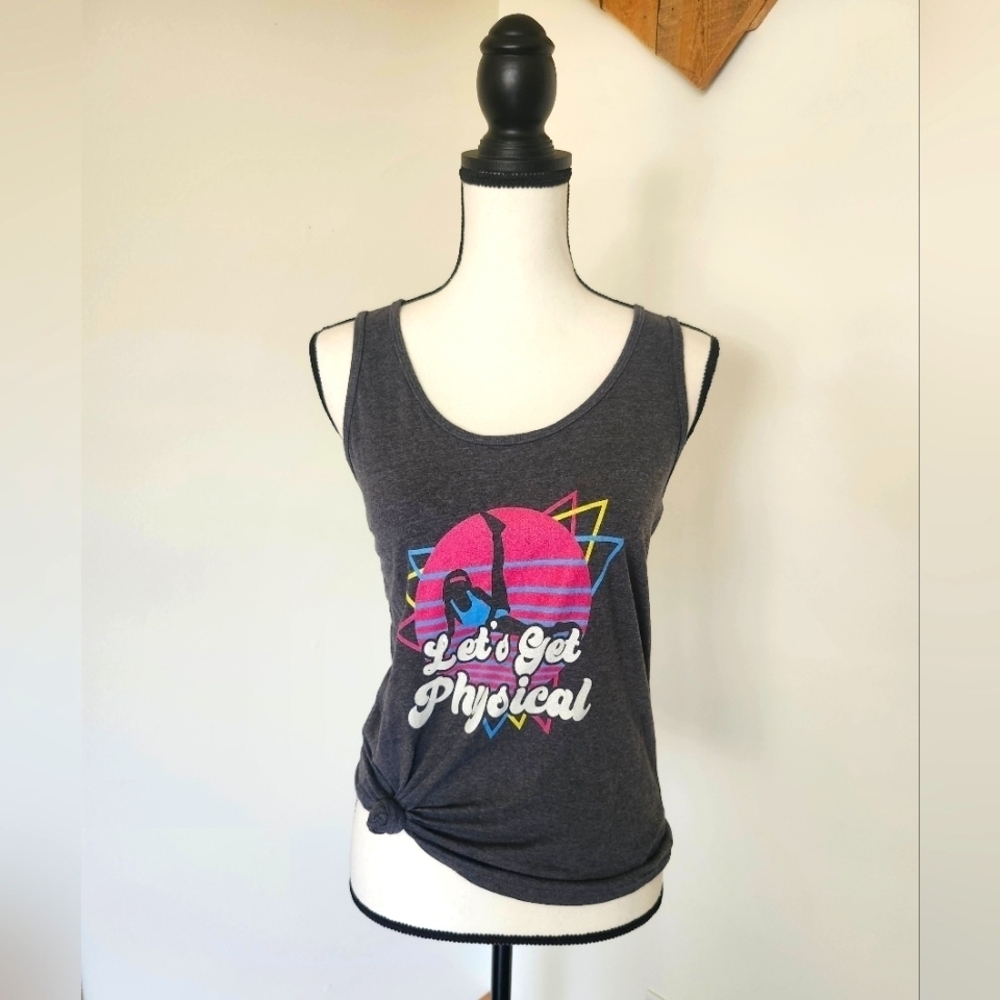 Port & Company Let's Get Physical Gray Graphic Tank Top Shirt
